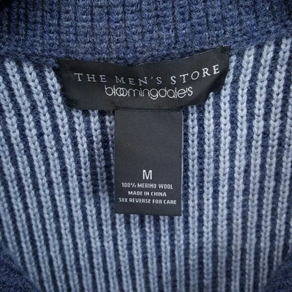 BLOOMINGDALES Sweater Mens Medium Blue Quarter Zip 100% Merino Wool $268
